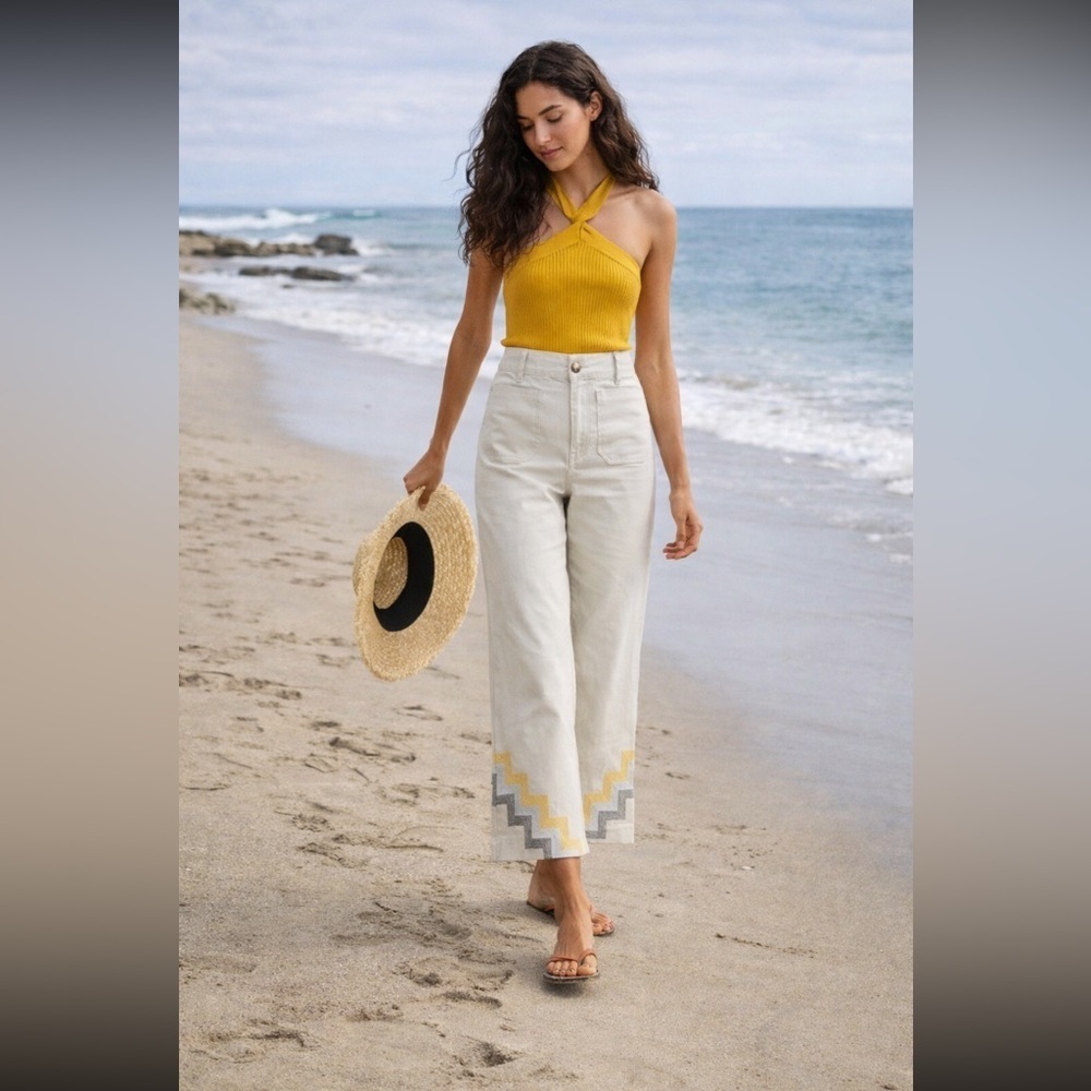 ANTHROPOLOGIE  Haley Embroidered WideLeg Size 0